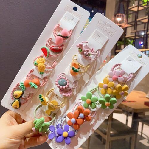 1Set Lovely Cartoon Vegetables Fruits Childrens series Ponytail Elastic Hair Bands Sweet Girls Hair Accessories HeadWear