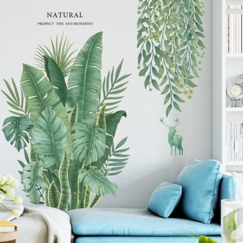 1Pc Tropical Plant Banana Leaf DIY Self Adhesive Mural Wall Sticker Living Room Background Decal Home Wall Decoration Posters
