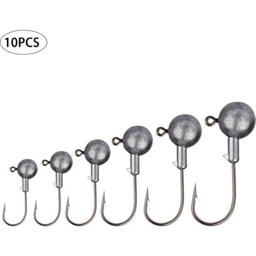 10pcs/lot NED head jigs hook 1g-20g All size Round Ball Jig Head Hook Weedless Long Shank Secondary hooks For Soft Worm Fishing