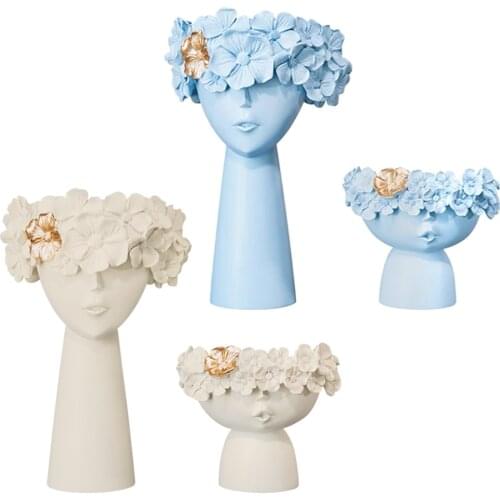 2x Creative Human Head Flower Vase Girl Face Planter Succulent Pot Bar Decor
