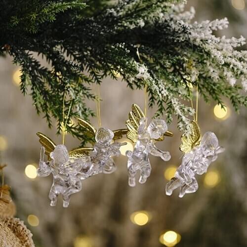 40Pcs Christmas Transparent Angel Pendant Acrylic Garden Decoration Christmas Tree Ornaments