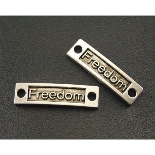 5pcs Silver Color And Bronze FREEDOM Letter Charm Pendant DIY Necklace Charm Bracelet Bangle 35x10mm A1387/A1036