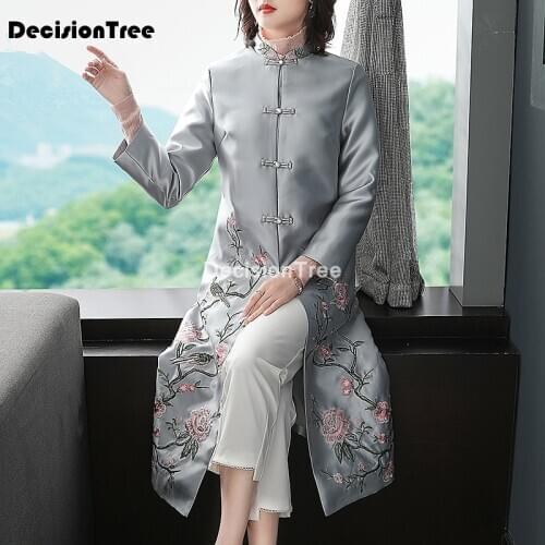 2021 satin flower women long sleeve cheongsam sexy high chinese traditional dress plus lace qipao robe vestidos tang coat