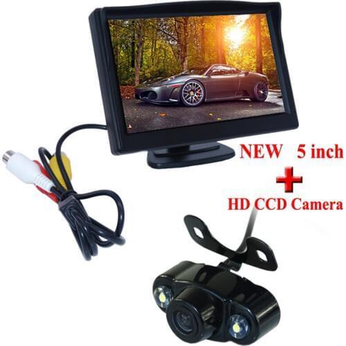 Car rearview camera and monitor 2 in 1 universal set include 5" car screen display with 8 lights plastic shell car rear camera