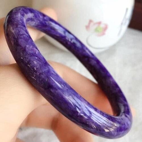 Natural Purple Charoite Bracelet Bangle From Russia Inner Diamater 61mm Round Beads Fashion Stone For Women Men AAAAA
