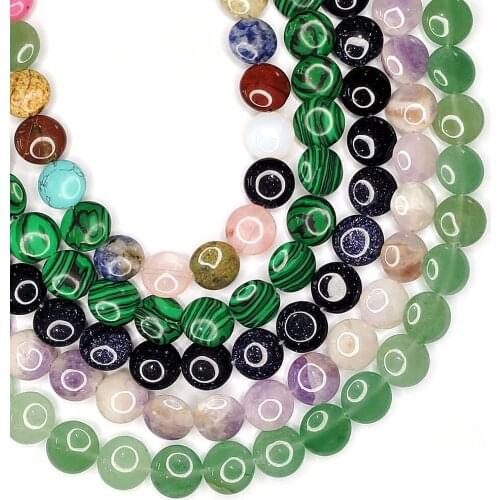 Natural Stone Beads Oblate Tiger Eye White Turquoise Agate Stone Beads Bracelet Necklace DIY Jewelry Fashion Accessories