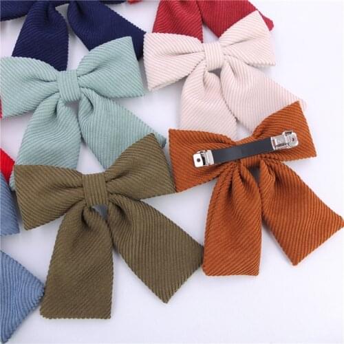 4 PCS Twill Corduroy Hair Bow French Barrettes Elastic Loop Hair Bands for Kids Girls Women Hair Bow Spring Clips Accessories