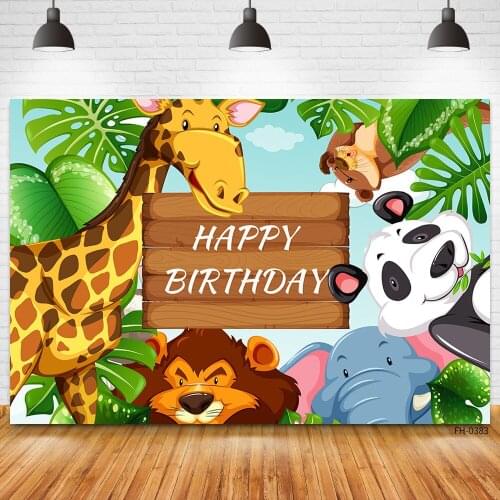 Custom Name Wild Animal Photo Backdrops Jungle Forest Safari Happy Birthday Party Boys Decoration Photography Backgrounds Banner
