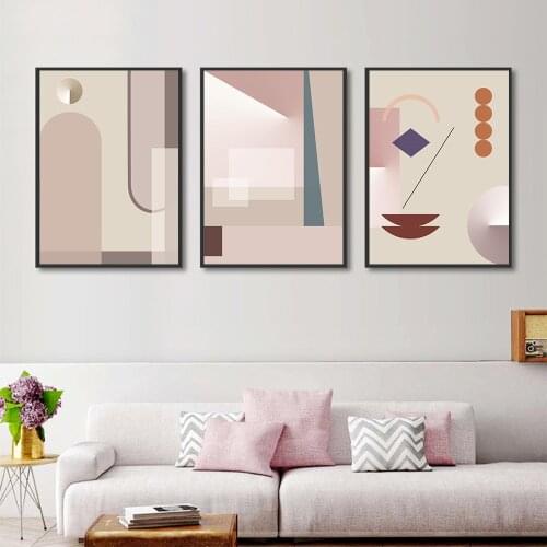 Geometry Abstract Painting Pink Poster Landscape Canva Art Prints Beige Brown Wall Paintings Modern Picture Living Room Decor