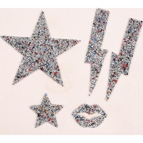 Hot-fix Five-Pointed Star Mouth Patches for Clothing Accessories Lightning Diy 3D Crystal Beads Badges Colors Rhinestone Decor