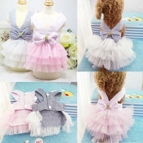 Summer Dog Lace Tullle Dress Pet Dog Clothes For Small Dog Party Birthday Wedding Bowknot Dress Puppy Costume Spring Pet Clothes