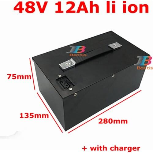 48v 12ah lithium ion battery pack 18650 BMS 13S li ion battery for 750W 500W electric bike scooter + 2A charger