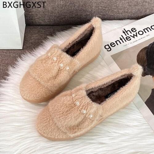 Loafers Slip on Women Flats Shoes Fashion Black Fur Shoes Women Luxury Round Toe Winter Shoes Women Choussure Femme Zapato Mujer