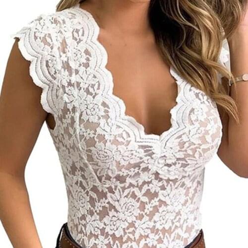 Women Sleeveless Tank Top Sexy Deep V-Neck Casual Slim Fit Vest Solid Color Embroidery Floral Lace Bodycon Blouse Shirts