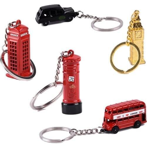 Model Small Post office London Red Telephone Booth Bus Keychain Mail Box Taxi Big Ben Souvenir Gift Box Key chain London Bus key