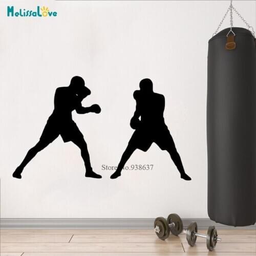 Boxing fight Sticker Two Man GYM Decor Kick Boxer Play Free Combat Posters Vinyl Striker Wall Decals Parede Decor CL414