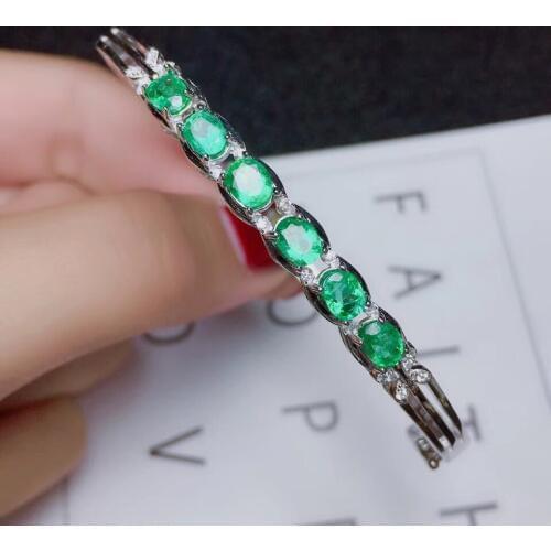 Natural green emerald gem bangle S925 silver natural gemstone bangle Fashion simple Row woman girl party gift jewelry