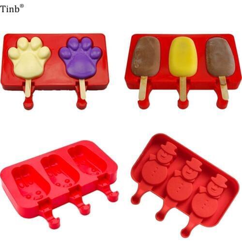 New Silicone Ice Cream Mold Rabbit Christmas Snowman Popsicle Molds Pop Ice Tray Cube Mould Tools Frozen Ice Lolly Maker Holder