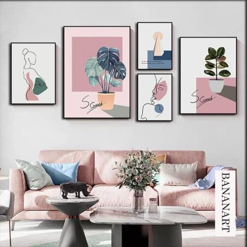 New Nordic Modern Living Room Art Abstract Tree Leaf Basin Figure Line Poster Canvas Painting Wall Art Picture Home Decoration