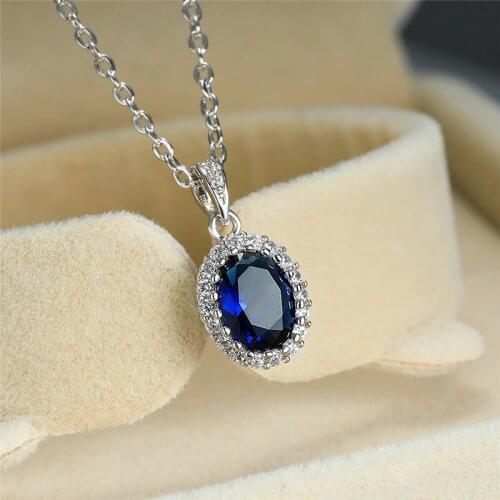 Charm Female Rainbow Pendant Necklace Multicolor Oval Crystal Wedding Necklace Rose Gold Silver Color Chain Necklaces For Women