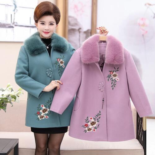 Mother Clothing Autumn Jacket 2019 New Woolen Coat Middle-aged Autumn and Winter Womens New Woolen Coat With Fur Collar f2363