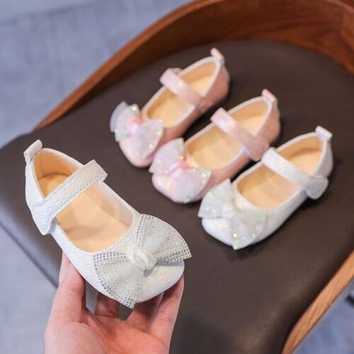 1-6 Year ChildrenS Fashion Crystal Bow Leather Shoes Princess Party Flat Shoes For Elegant Baby Girls Spring Kids Dress Shoes