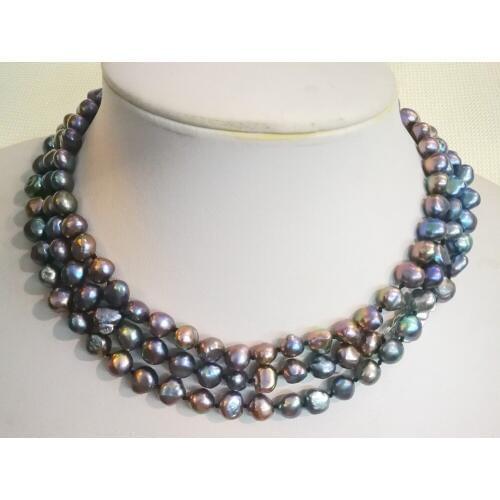 3 Rows Women Jewelry natural pearl 10mm black gray brown green purple baroque freshwater pearl necklace gift