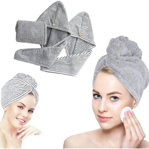Bamboo Charcoal Fiber Hair Towels Bath Head Turban Wrap Quick Dry Anti-Frizz Hair Towels For Drying Hair Women Girls Bathroom