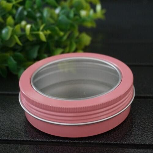 100g Pink Round Aluminum Tin Cans Bottle with Window Lids,Empty 100ml Portable Skylight Aluminum Box Cream Box Tea Aluminum Jar