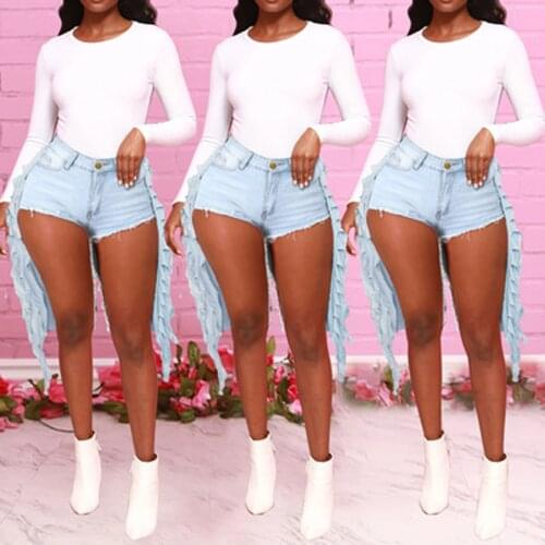 Ripped jeans comfortable womens high waist solid color straight leisure shorts womens leisure fashion 2021 summer new trend ho