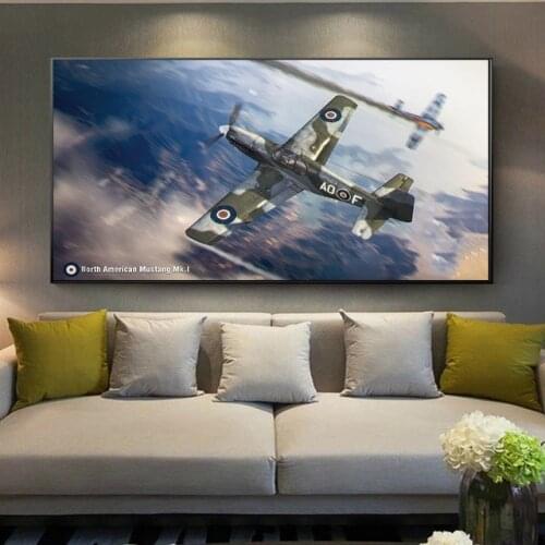Aircraft Airplane Landscape World War II fighter living room decoration home wall art decor wood frame fabric posters