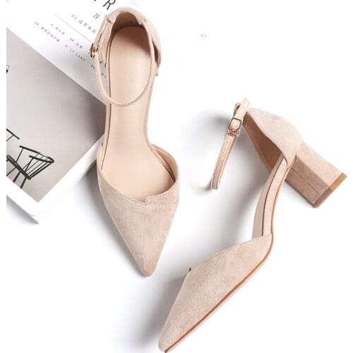 Women Sandals Female Shoes Woman Summer Flock Shallow mouth 6.5CM Thick heel Comfortable Sandals Ladies Slip-on Sandals Women S
