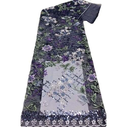 High Quality Mesh Lace Fabric Sequins Tulle Flowers Embroidery Craft Sewing Design DIY Wedding Dress 5 Yards Trimming Wholesale