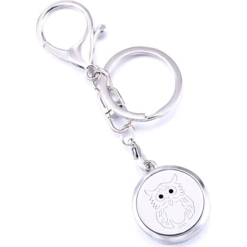 High Quality Owl Stainless Steel Fashion Perfume Aroma Locket Keychain Aromatherapy Essential Oil Diffuser Box Keyring Jewelry