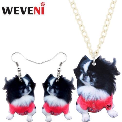 WEVENI Acrylic Sweet Japanese Chin Dog Necklace Earrings Jewelry Sets Girls Kids Lovers Fashion Cute Pets Charms Gift Accessory