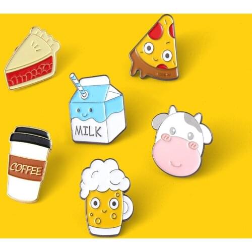 Funny Cow Head Brooch Creative Coffee Cup Shape Brooch Cartoon Cute Milk Cup Brooch Cartoon Backpack Badge Lapel pins Wholesale