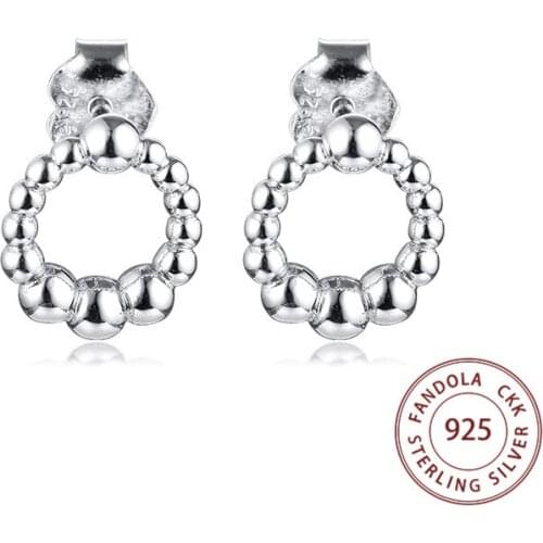 2020 New 925 Sterling Silver Earring Beaded Circle Stud Earrings for Women Original Fashion Jewelry pendientes Free Shipping