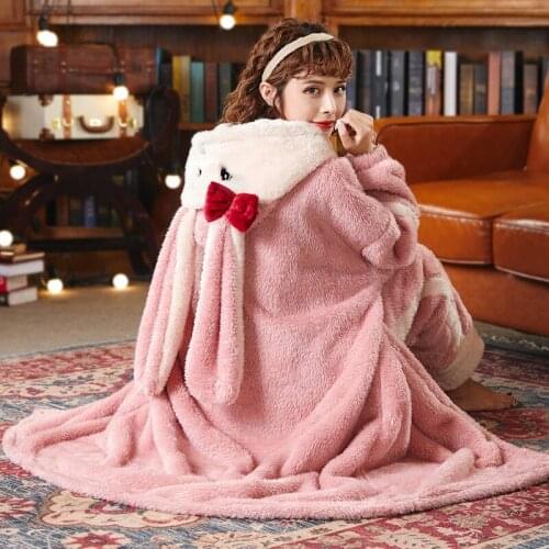 Women Soft Pajamas Suit Cute Coral Fleece Nightwear 2PCS Shirt&Pants Cartoon Sleepwear Home Clothes Flannel Kimono Robe Gown