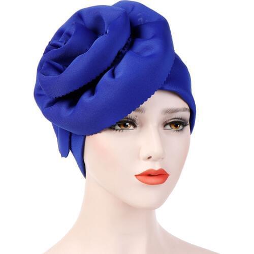Fashion Solid Big Flower Lady Turban Hat Women Muslim Scarf Headcloth hat Ladies Hair Accessories Muslim Scarf Cap Wholesale