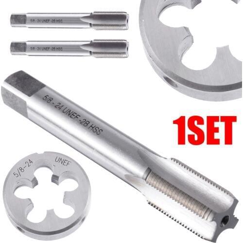 2pcs HSS 1/2-28 UNEF 5/8-24 UNEF Hand Tap Set Round Die Cut Tapping Cutting Tools Metalworking Tap Die Tools Set Right Hand
