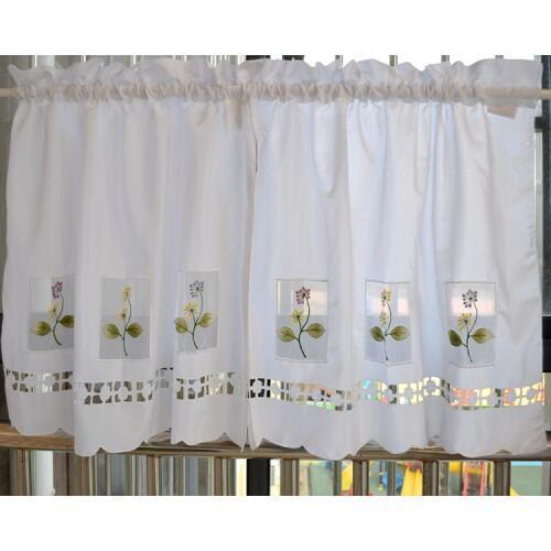 1PCS Rustic exquisite embroidery small floral cutout gauze patchwork coffee curtain semi-shade kitchen curtain