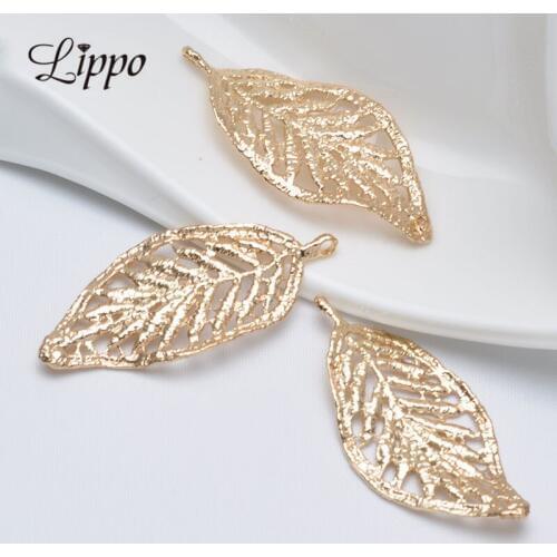 10pcs 24k Gold Color Big Leaf Connectors Charms Pendants Jewelry Parts Diy