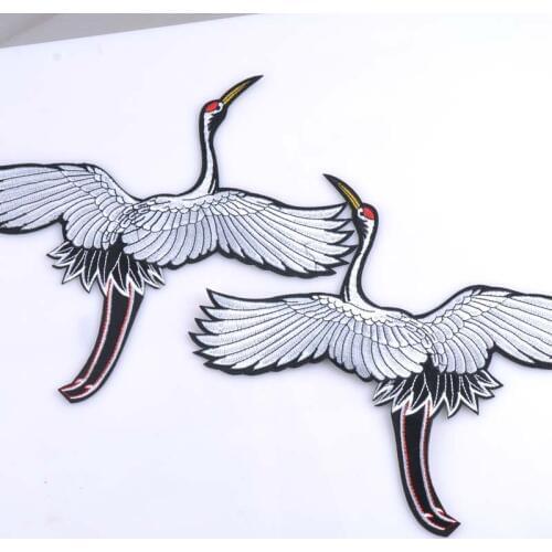 2pcs White Oppos crane Patches badge Iron on Garment Decoration Decals sewing On Motif Patches CP1064