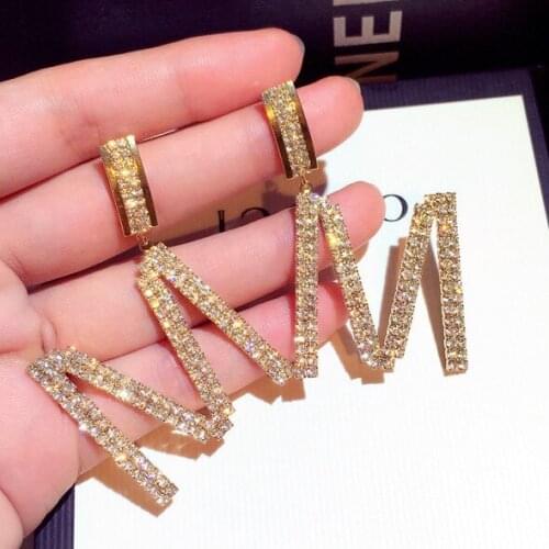 2021Korea Exaggeration Fashion Luxury AAAzirconia Big Letter M Earrings for Women Engagement Special Gift for Female Wholesale