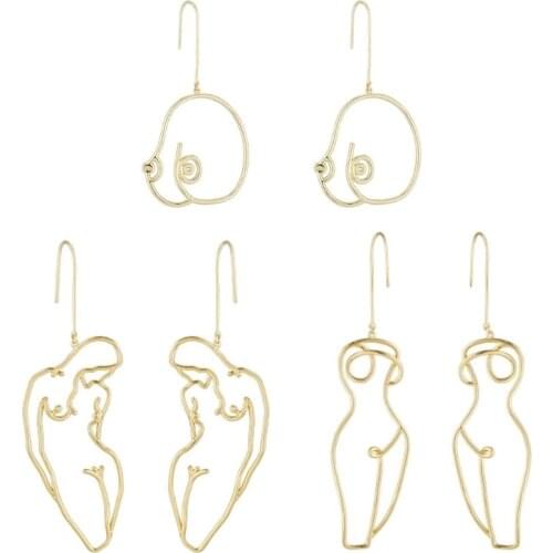 3 Pairs Artsy Abstract Lady Breast Statement Hoop Earrings Kit Hollow Wire Outline Female Body Boob Earrings Kit Jewelry
