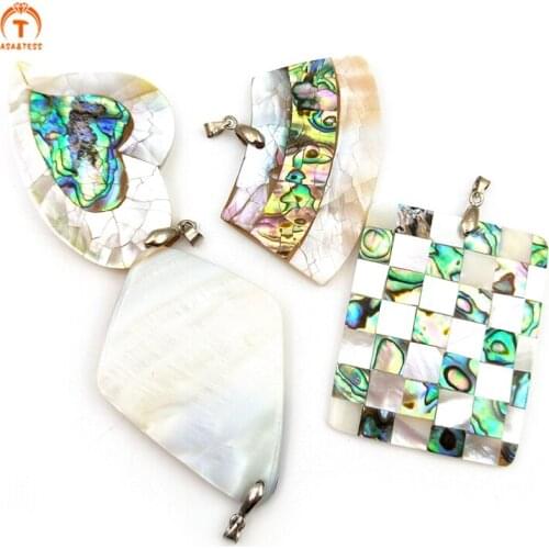 3Pcs Natural Abalone Shell Pendant For Necklace Fashion Rectangle Abalone Shell Silver Jewelry Accessories Pendant Finding