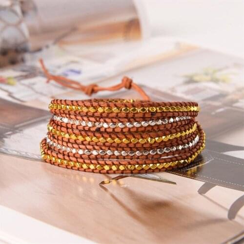 5Layers Hematite Beads Wrap Bracelet for Women Men Boho Handmade Gold Color Natural Stone Bracelets Unique Items Dropshipping