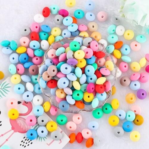 Kovict 50 Pcs 12mm Pearl Silicone Lentil Beads Eco-Friendly Beads DIY Pacifier Chain Necklace Accessories Baby Teether Toys
