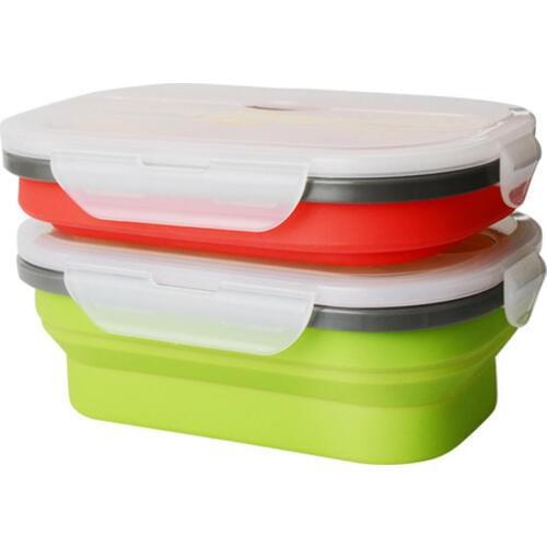 950ML Healthy Material Portable Shrink Silicone Folding Lunch Box Eco-Friendly Food Container Colorful Red Green Bowl