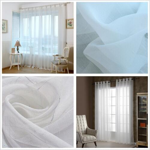 White Sheer Curtains for Living Room Cross Hemp Jacquard Tulle Curtain for Bedroom JY Home Decoration Window Panels for Kitchen